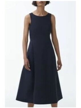 COS Navy Sleeveless A-Line Midi Dress